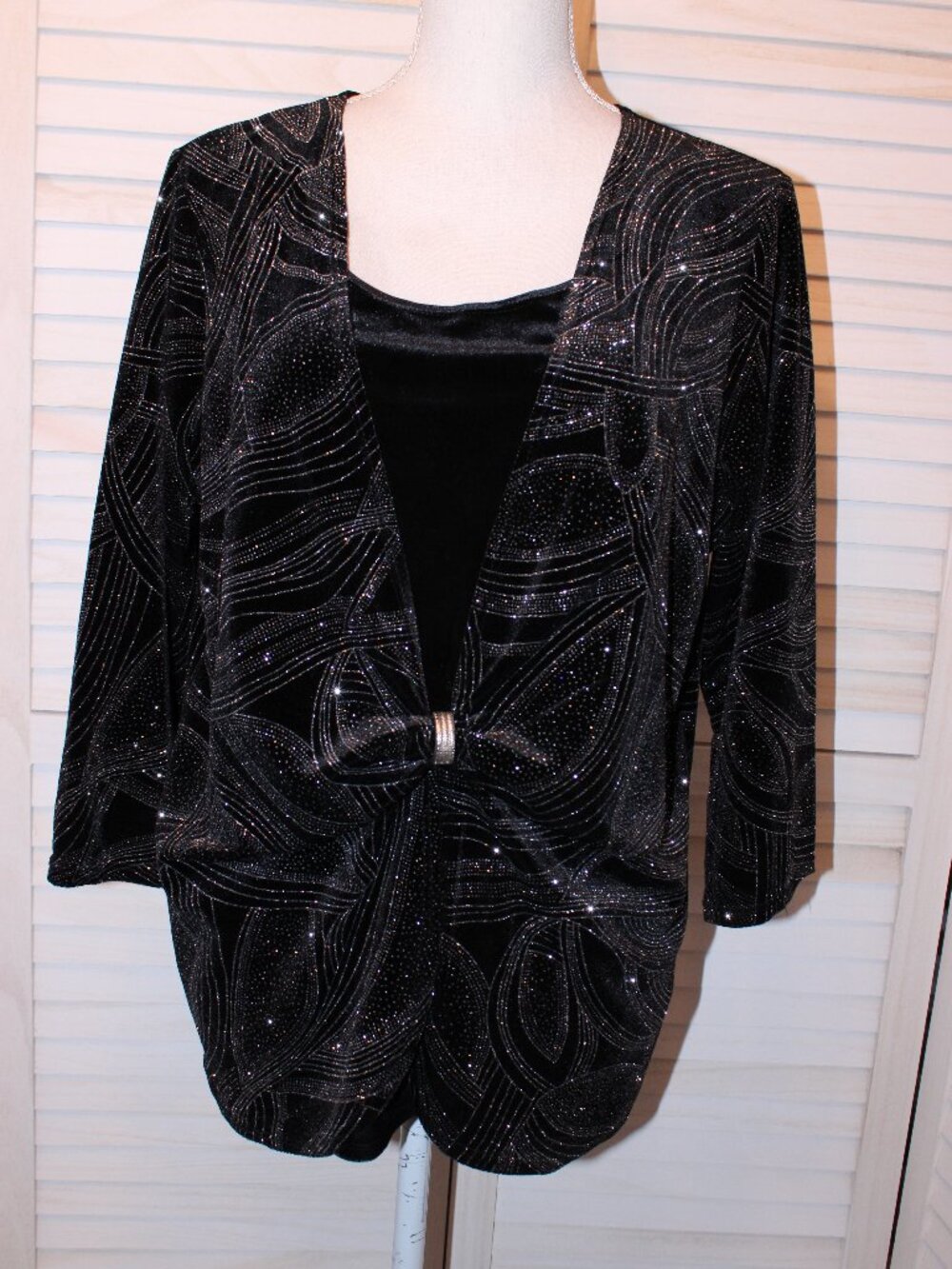 Notations Top 1X Black Velvet Silver Sparkle Layered Whimsy Goth Fairy